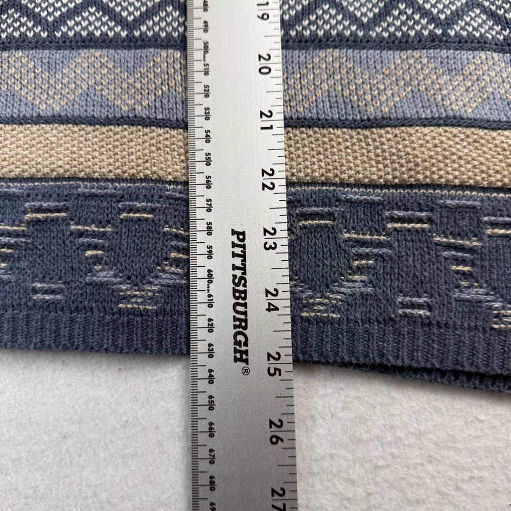 Chaps Womens Blue Tan Southwestern Fair Isle Lace Up V-Neck Knit Sweater Large - Picture 6 of 7